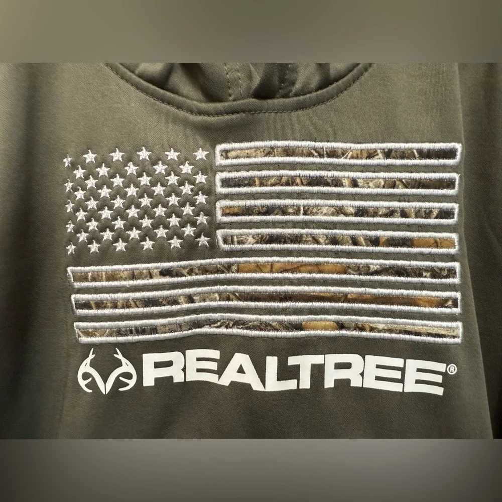 Realtree Boys Size 5 Dark Green Camouflage Flag Sweatshirt Hoodie 0112